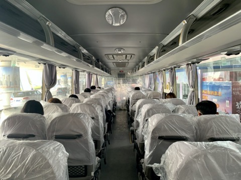 Inside of the bus to the quarantine facility